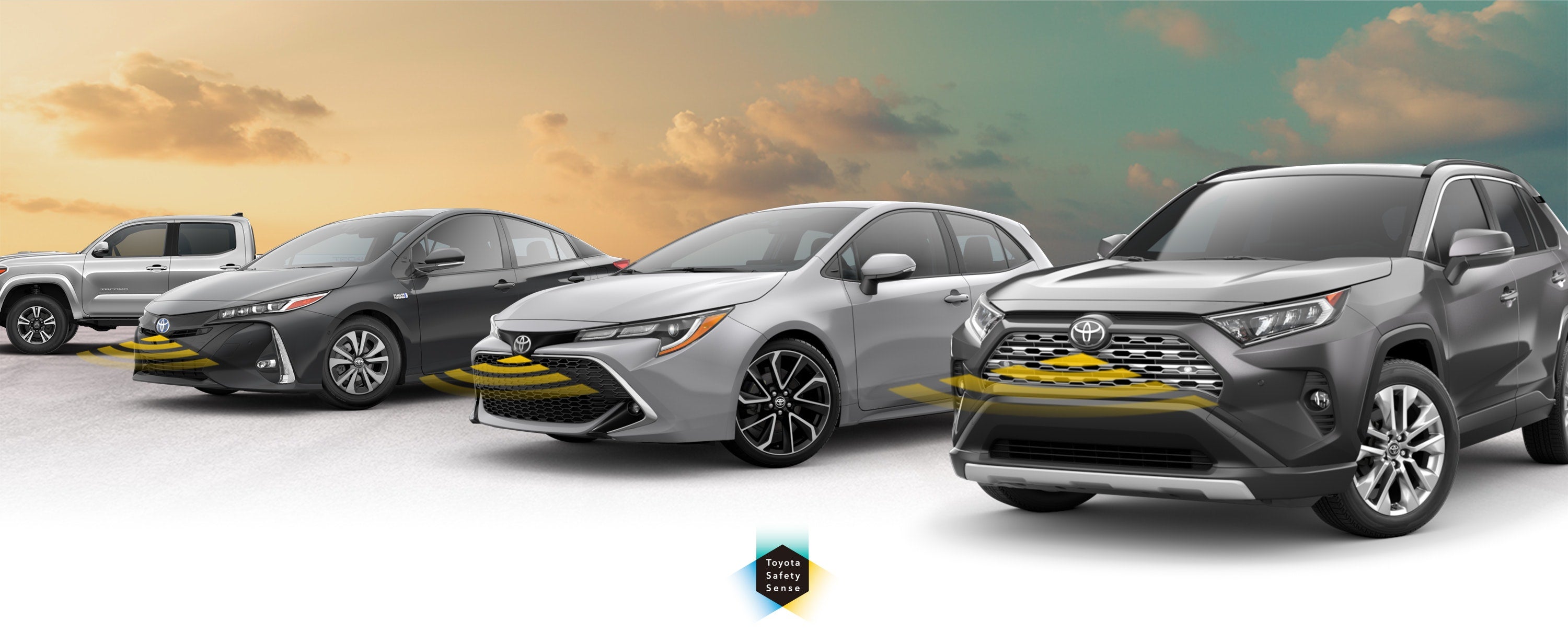 Toyota Safety Sense: Designed for Safety. Options shown on Toyota models including RAV4, Tacoma, and Camry, available now at Fremont Toyota Lander in Lander WY.