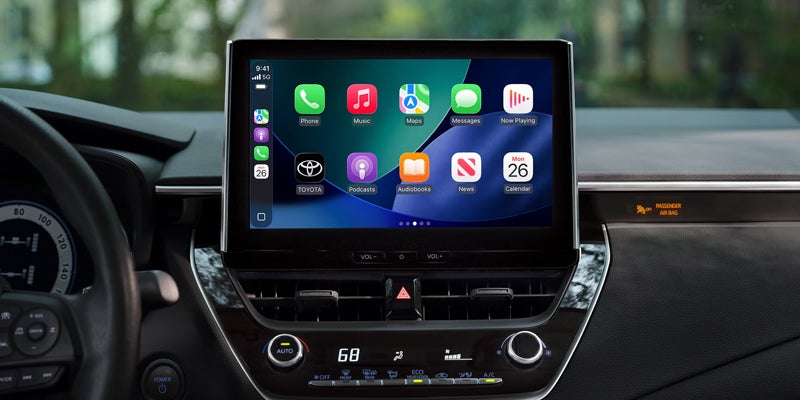 2027 Toyota Corolla touchscreen display with wireless Apple CarPlay and automatic climate control