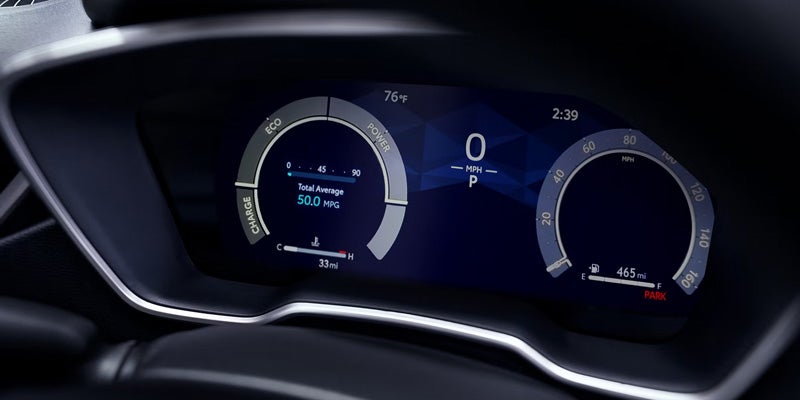 2027 Toyota Corolla Hybrid digital gauge cluster showing 50.0 MPG fuel economy