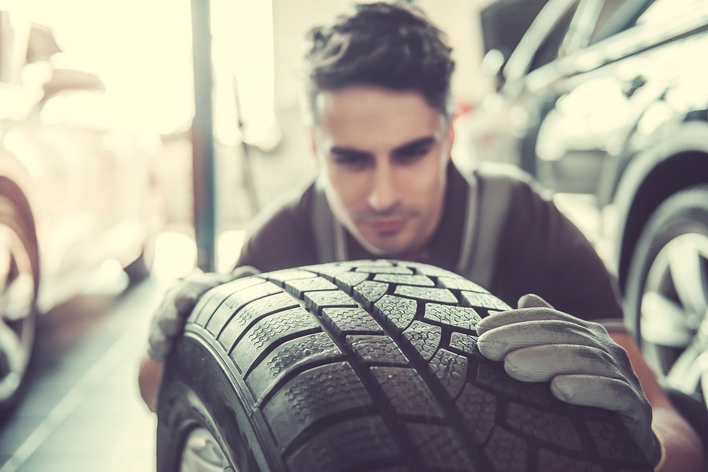 Checking tire tread wear patterns