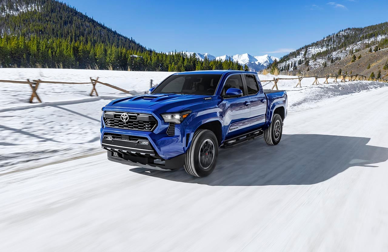 Toyota Tacoma driving through snow in Lander WY