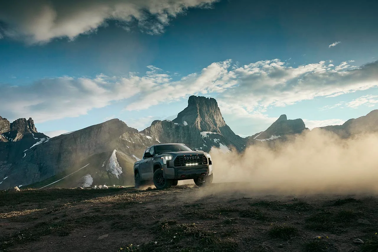 Toyota Tundra TRD Off-Road truck traveling through rugged terrain near Lander Wyoming